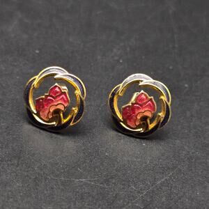 Cloisonne Enamel Flower Stud Earrings Vintage Jewelry